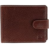 Trafalgar Men's Parker Pebbled Leather Bi-Fold Wallet with ID Window and Popper Fastener, Brown
