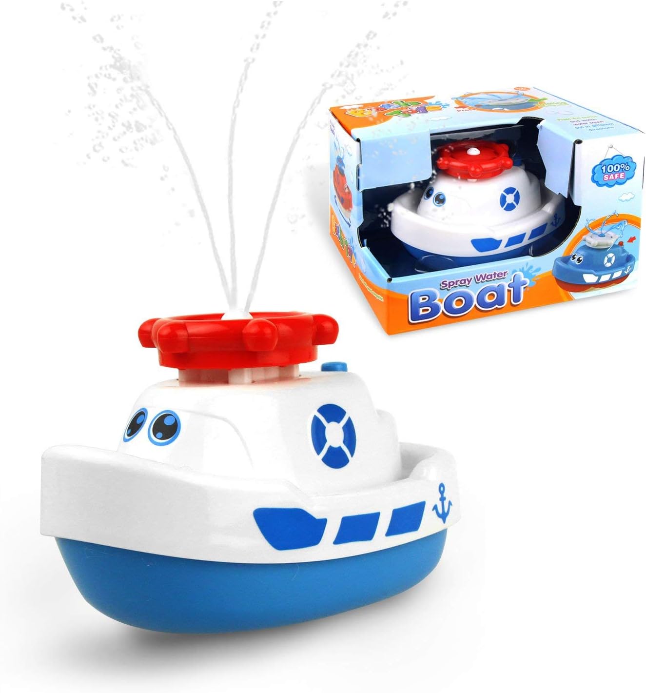 Happytime Spray Water Baby Bath Toy Water Pump Electronic Spray Toy Float Rotate with Fountain Floating Bathtub Shower Bathroom Toy for Baby Toddler Infant Kid (Boat)…