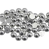 Allstarco 9mm Silver Flat Back Acrylic Round Pearl Cabochons Plastic Rhinestones Pearl Gems Embellishments for Jewelry, Crafts, Costumes, Card Invitations, Cosplay - 50 Pieces