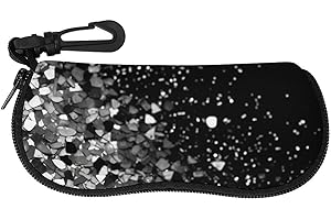 TKJMCSW Black White Glitter Glasses Case Waterproof Sunglasses Organizer with Carabiner Clip Soft Shell Glasses Pouch Portabl