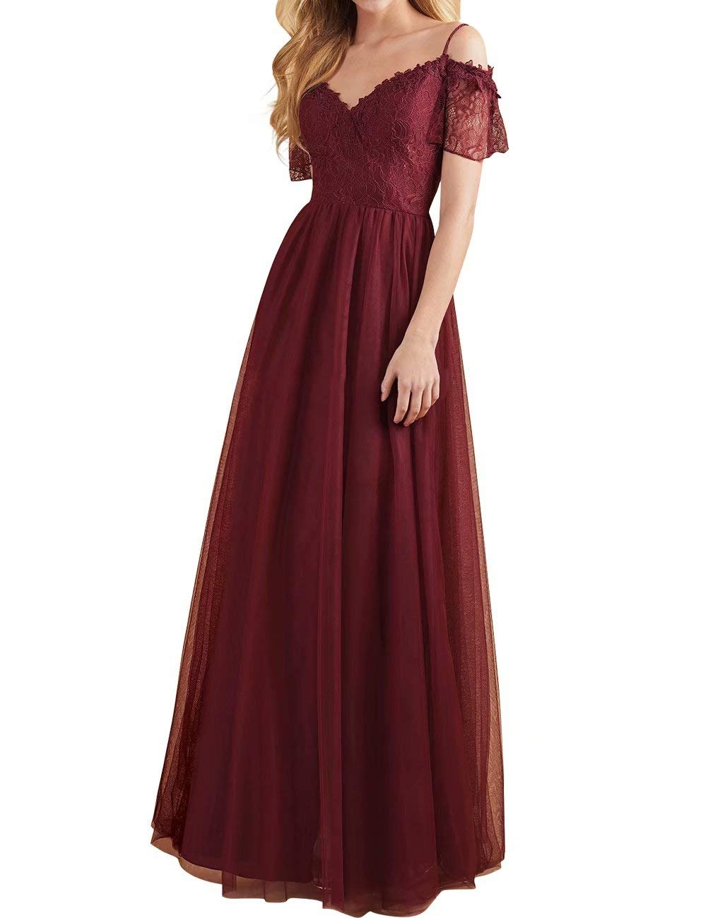 Women's A Line Off The Shoulder Tulle Lacetop Prom Dresses Long Purple