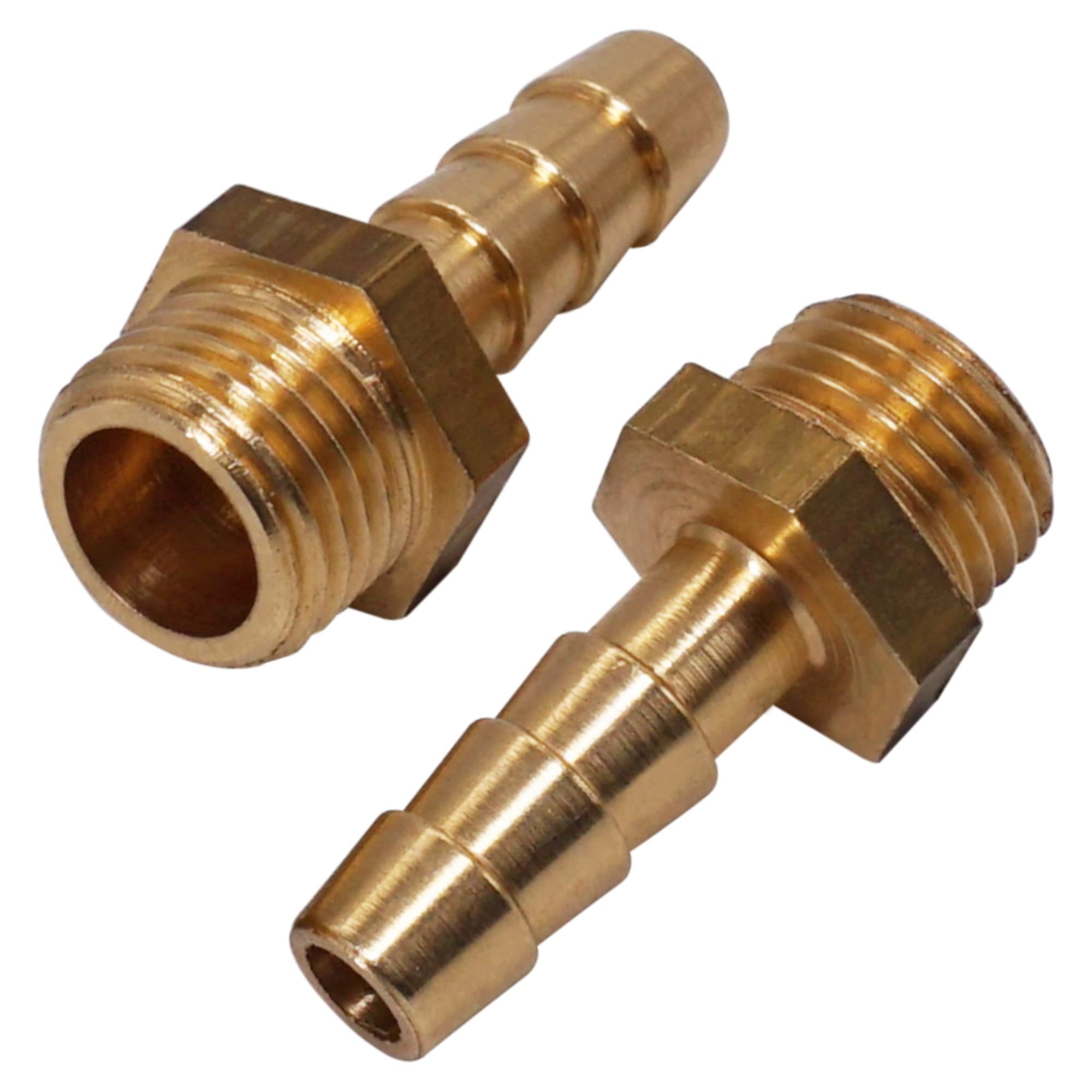 SKIR'CO 2 pcs Male Thread Barb Brass Fitting 1/4" x 8 mm, Hose Barbed Adapter, Hose Tail Connector, BSP Thread