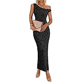 Lazysmile Women's Summer Floral Boho Maxi Dresses Off Shoulder Bodycon Elegant Party Wedding Guest Dress