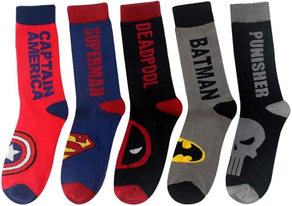 Superhero Dress Socks Captain America Men Socks,Superman,Batmen,Punisher,Deadpools,Cozy Cotton Socks Size10-13(5 pack)