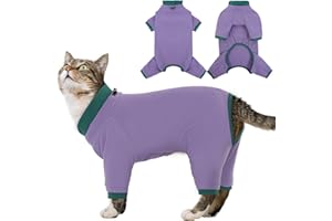 ADNIKIA Sticky Cat Clothes Stretchy, Sphynx Hairless Sweater & Pajamas for Cats only, Soft Cat Onesie for Cats After Surgery Female Male & Hair Loss Prevention, Purple M
