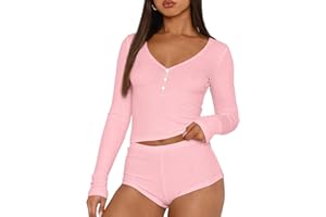 Trendy Queen Womens Two Piece Sets Lounge 2 Piece Outfits Ribbed Knit Shorts and Long Sleeve Button Down Top Tracksuit 2024