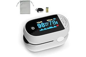 ACMC Oximeter, Features Oximeter with Alarm, Fingertip Pulse Oximeter, Oxygen Monitor Fingertip, Features an OLED Large Screen & Bag & AAA Batteries & Lanyard White