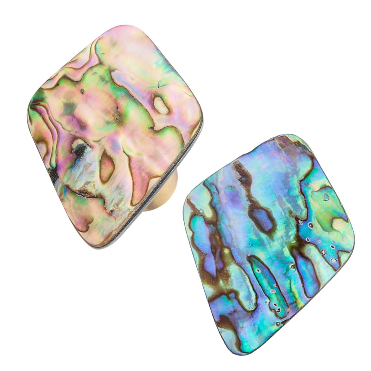 mookaitedecor Abalone Shell Crystal Stone Drawer Knobs with Screws Set of 2, Rhombus Shaped Stone Pulls Handle for Dresser Cabinet Cupboard Furniture Rainbow Colourful Knobs Decorative Home Decor