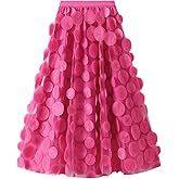 Tulle Skirt Women 3D Polka Dot Elastic Waist Mesh Flowy A-Line Midi Skirts Wedding Halloween Party Outfit