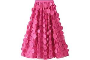 BOWANADACLES Women 's Tulle Midi Skirt 3D Dot Elastic Waist Mesh Tutu Skirt Solid Color Fairy A-line Skirt Party Clubwear