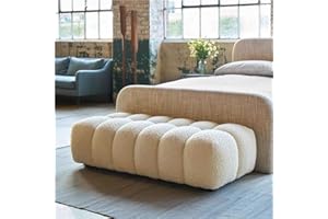 Cream Style Entryway Bench with Cushioned Seat, Modern Wood Ottoman End of Bed Shoe Bench for Bedroom, Living Room, Hallway(3