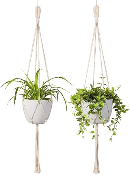 pepme Macrame Plant Hangers Ceiling Hook Hanging Rope Flower Pot Holder for Indoor Outdoor Balcony Garden Home Decor Flower Planter Hanging Rope (Bottom Square, Pack of 2)