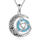 HKPATOP Celtic Moon Necklace Sterling Silver Turquoise Crescent Pendant – Spiritual Religious Jewelry Gift For Women Mom Birthday Festival