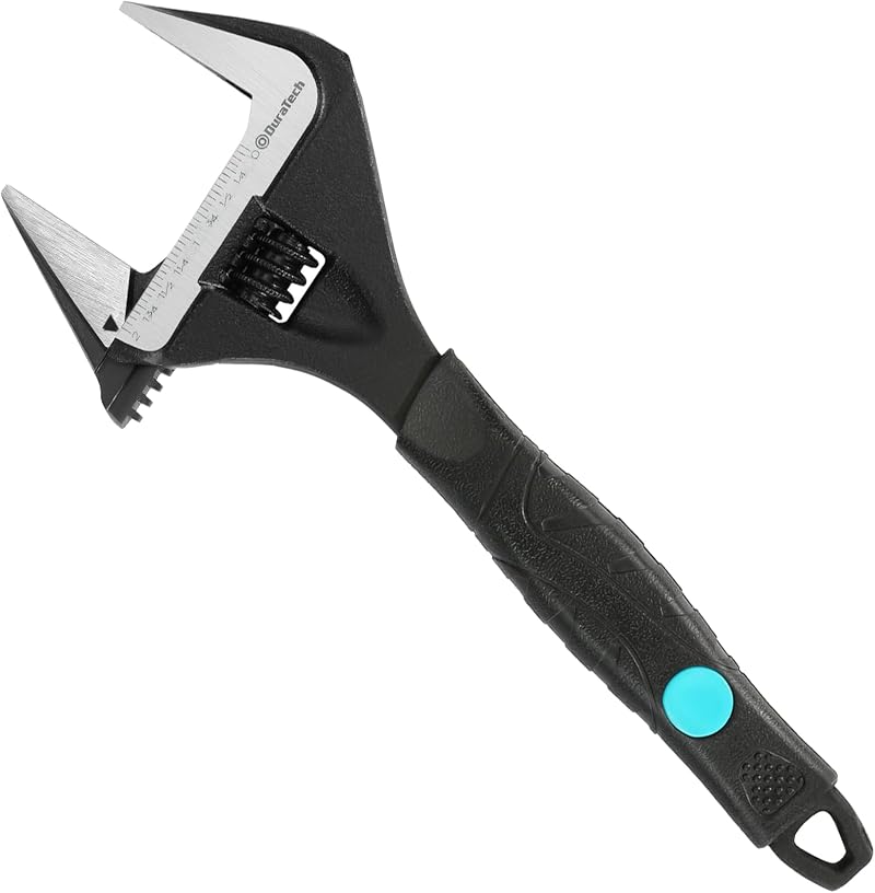 DURATECH 10-Inch Adjustable Wrench Wide Jaw 50mm Cr-V Steel SAE/Metric