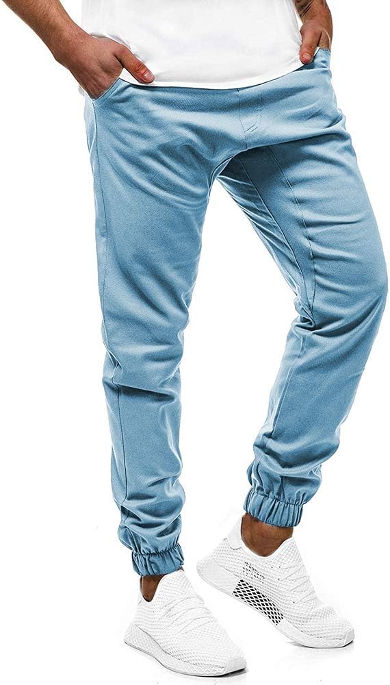 Jogging Sweatpants Sports Gym Trousers for Men, Casual Slim Fit Elastic Waist Bottoms Solid Color Tracksuit Training Skinny Pants with Pockets for Workout Running