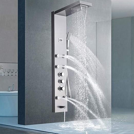 Modern Stainless Steel Rain Waterfall Shower Panel Wall Mounted SPA