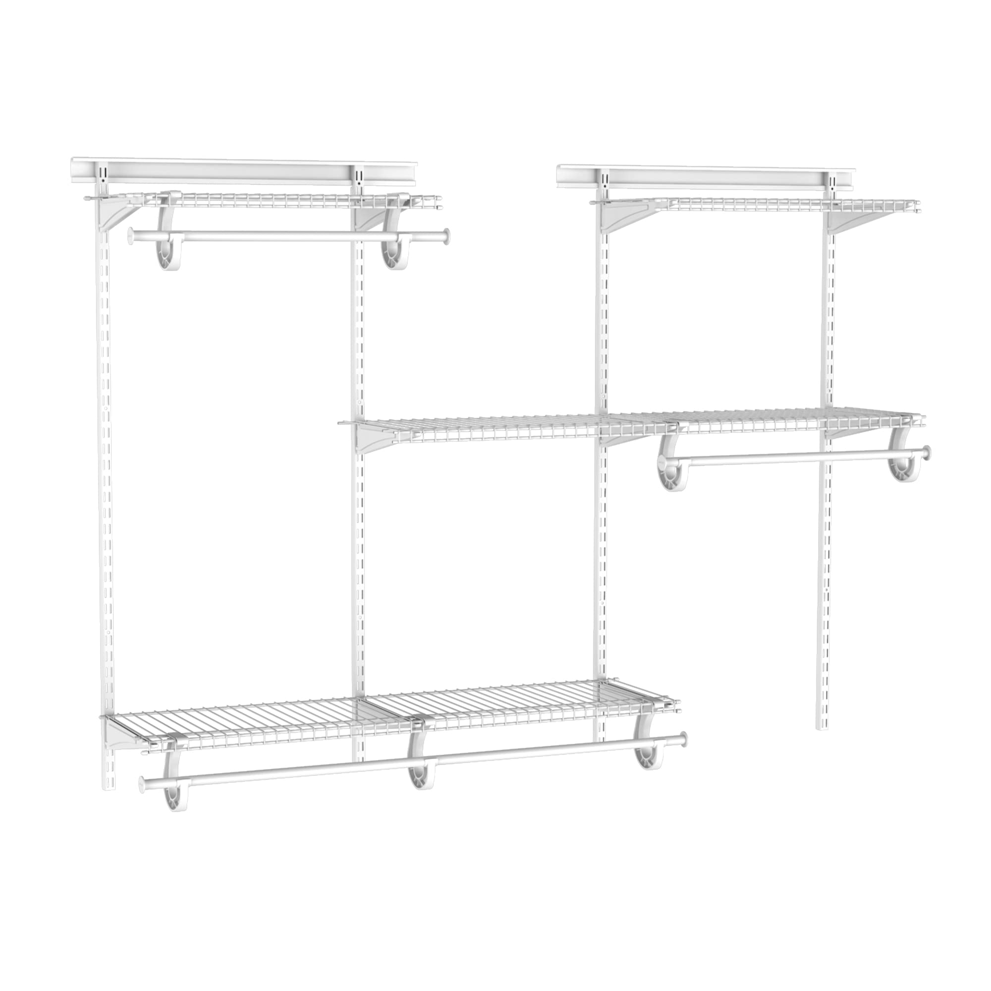 Photo 1 of ClosetMaid ShelfTrack Wire Closet Organizer System, Adjustable from 4 to 6 Ft., With Shelves, Clothes Rods, Hardware, Durable Steel, White