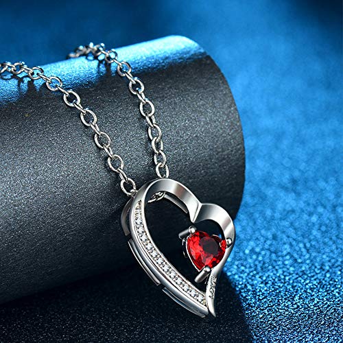 Happy Camp Forever Love Heart Women Necklace 925 Sterling Silver Birthstone Pendant Necklaces for Women with 925 Sterling Silver Chain and 5A Cubic Zirconia Jewelry for Women 18\'\' (Sliver-01-Jan)