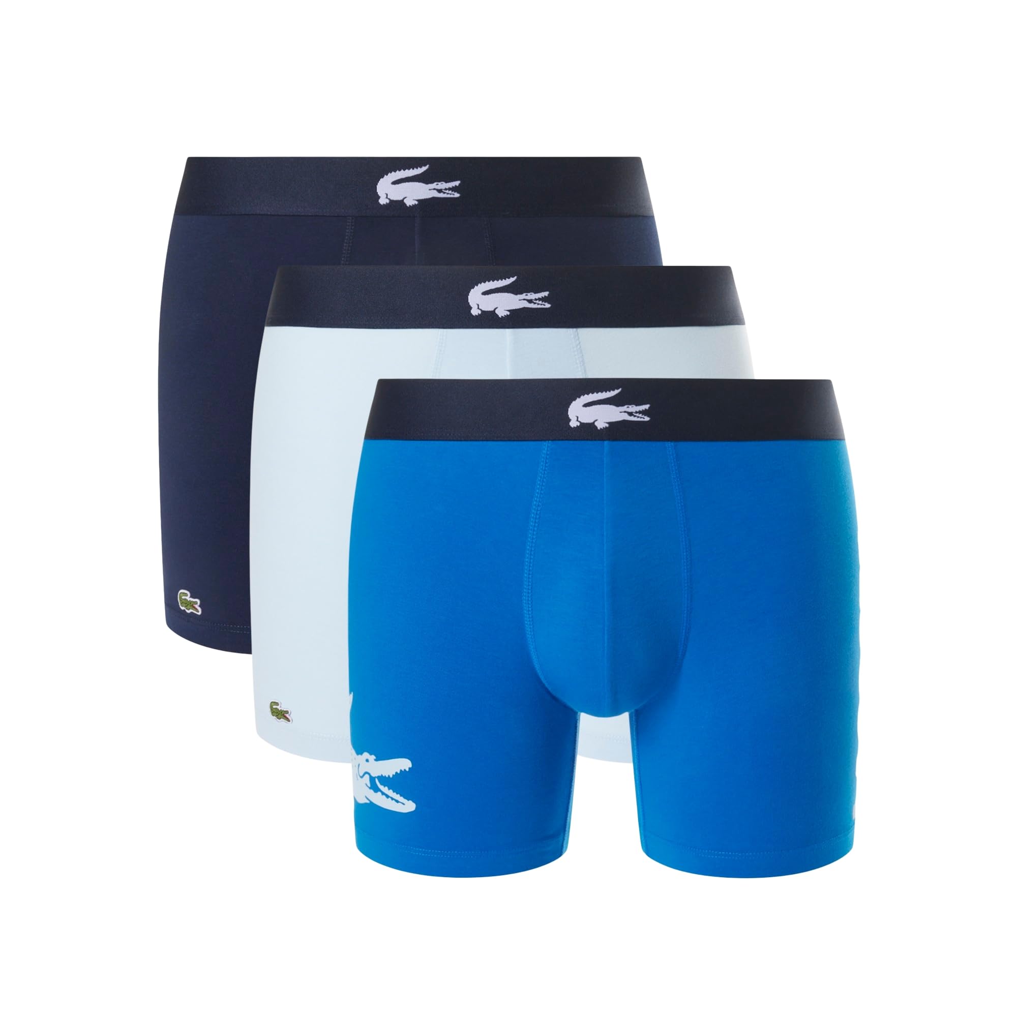 Lacoste Men's Cotton Stretch Big Croc Print Boxer Briefs, 3-Pack, Gypsy Blue/Light Blue/Navy Blue, Small Image
