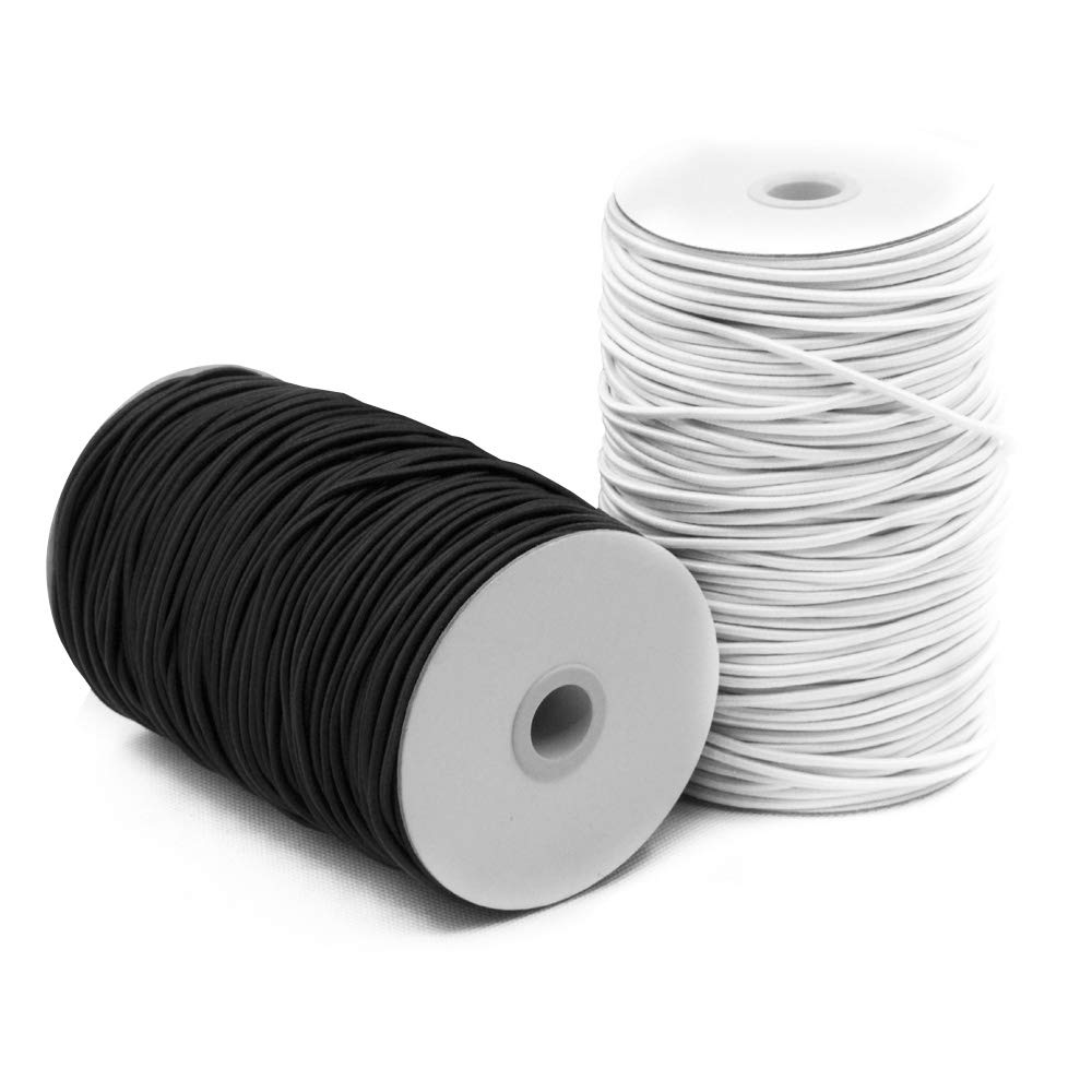 2 Pack 2 mm 5/64 Inch Elastic Cord Stretch String, SourceTon Elastic Beading Cord (Black & White, 55 Yard), Great for Crafts, Hair Ties and Home Uses
