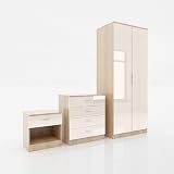 ELEGANT Cream Oak 2 Door Wardrobe Set with 4 Drawers & Nightstand view 3