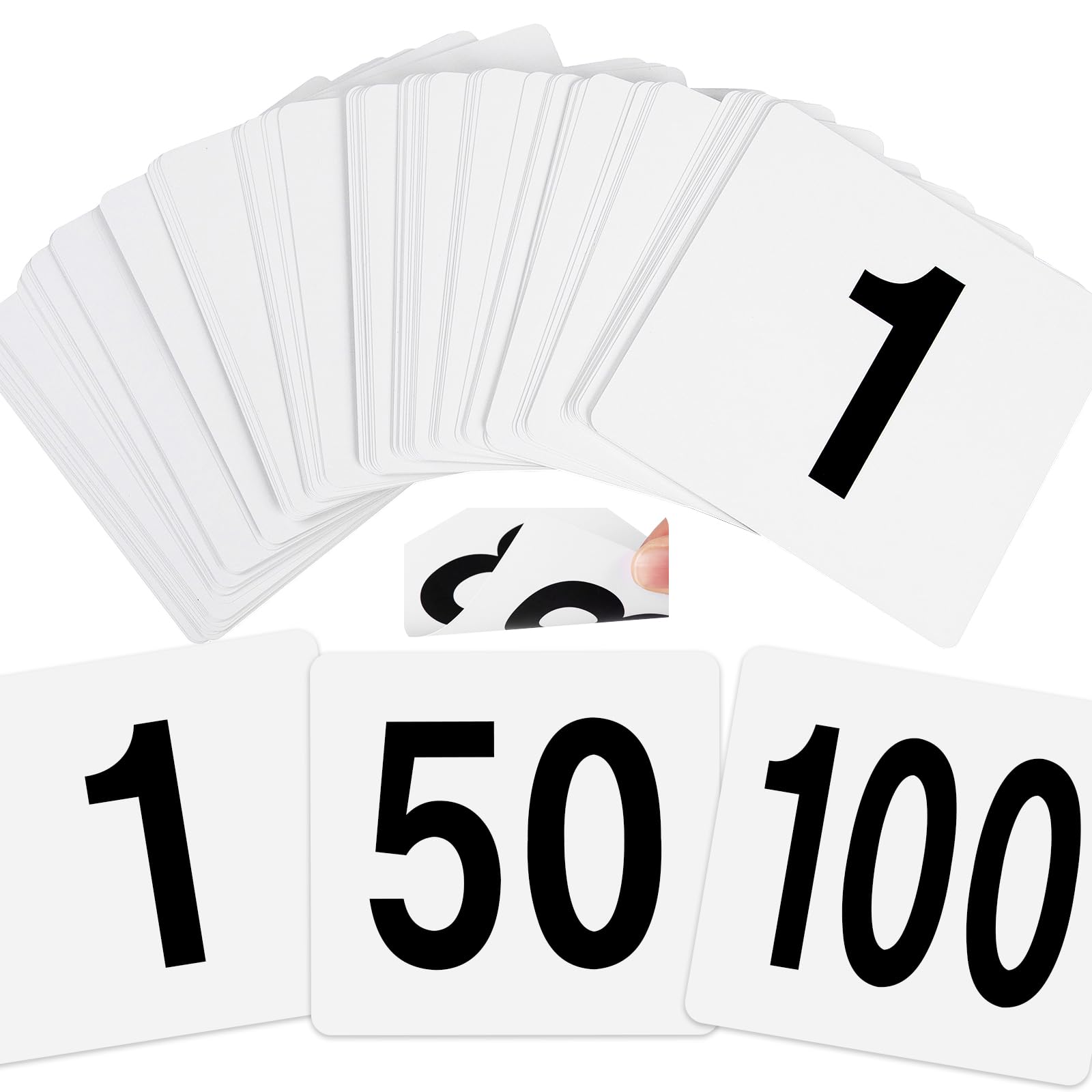 Photo 1 of 100 Pcs Table Numbers 1-100, Plastic Double Sided Table Number Cards, 4x3.7 Inch Number Signs for Wedding, Restaurant, Reception, Party, Anniversary, Event