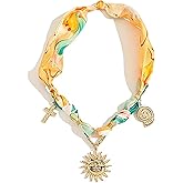 NOVYRA Scarf Ocean Necklace For Women Adjustable Charm Silk Tie Choker Necklaces Boho Sun Conch Fish Pendant Scarf Necklaces Dainty Beach Jewelry For Women