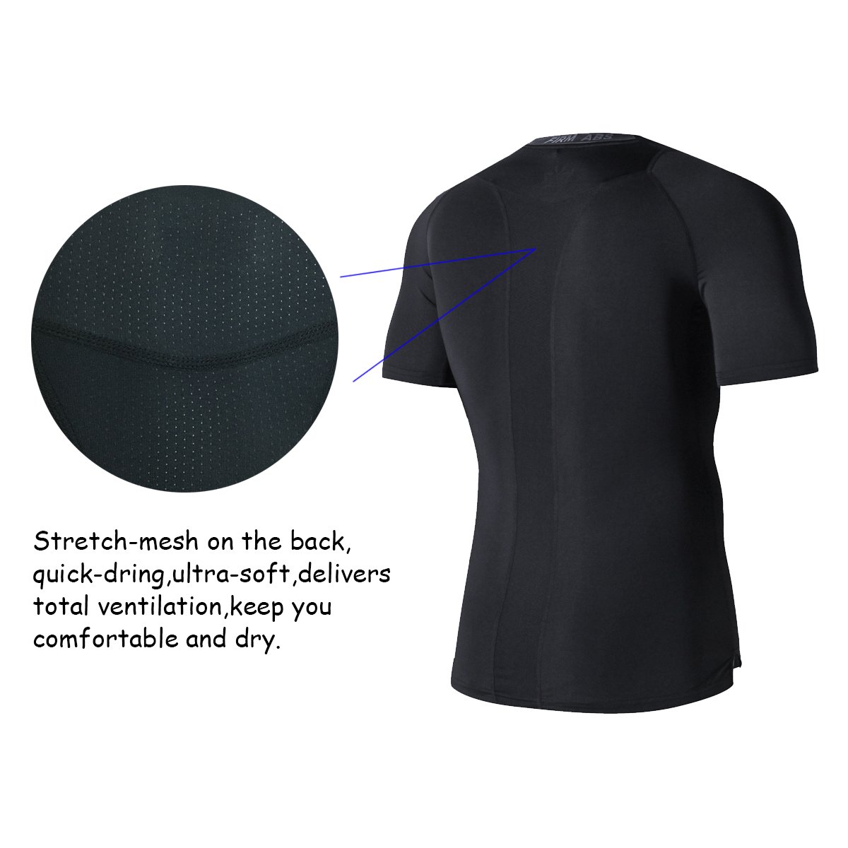 FIRM ABS Men’s Short Sleeve Compression Tight T Shirt (M,Black)