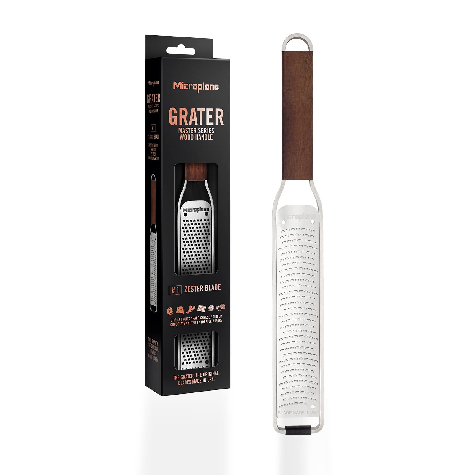 Microplane Zester Grater for Citrus Fruits, Hard Cheese, Ginger, Chocolate, Nutmeg and Truffle with Stainless Steel Blades - Made in USA