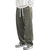 JMIERR Mens Corduroy Pants Casual Baggy Pants Wide Leg Loose Fit Joggers Sweatpants Elastic Waist Drawstring with Pockets