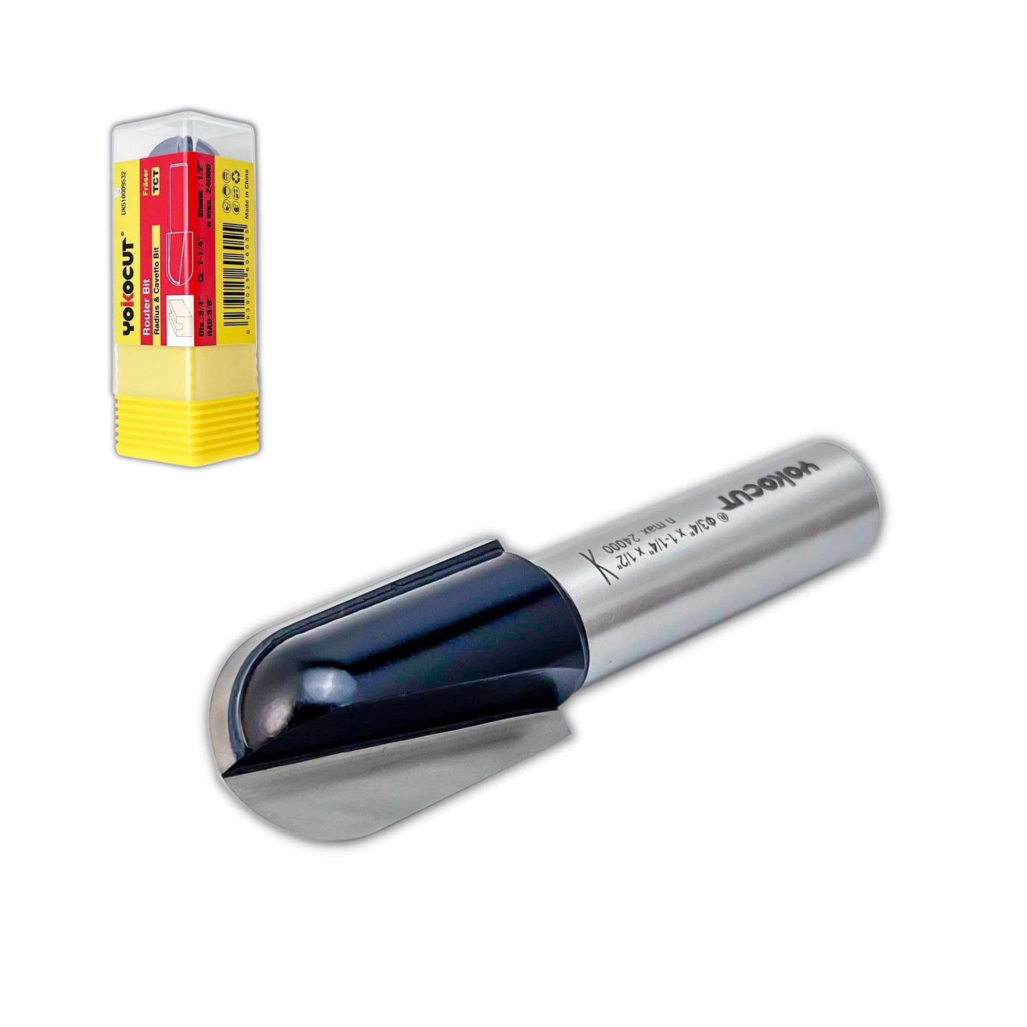 YOKOCUT Radius & Cavetto Router Cutter Bit, 1/2 Inch Shank, 9.5mm Radius and 73mm Overall Length, Tungsten Carbide Tipped Router Bit (Radius 9.5MM RAD - 32MM CUT - 1/2 SHANK)