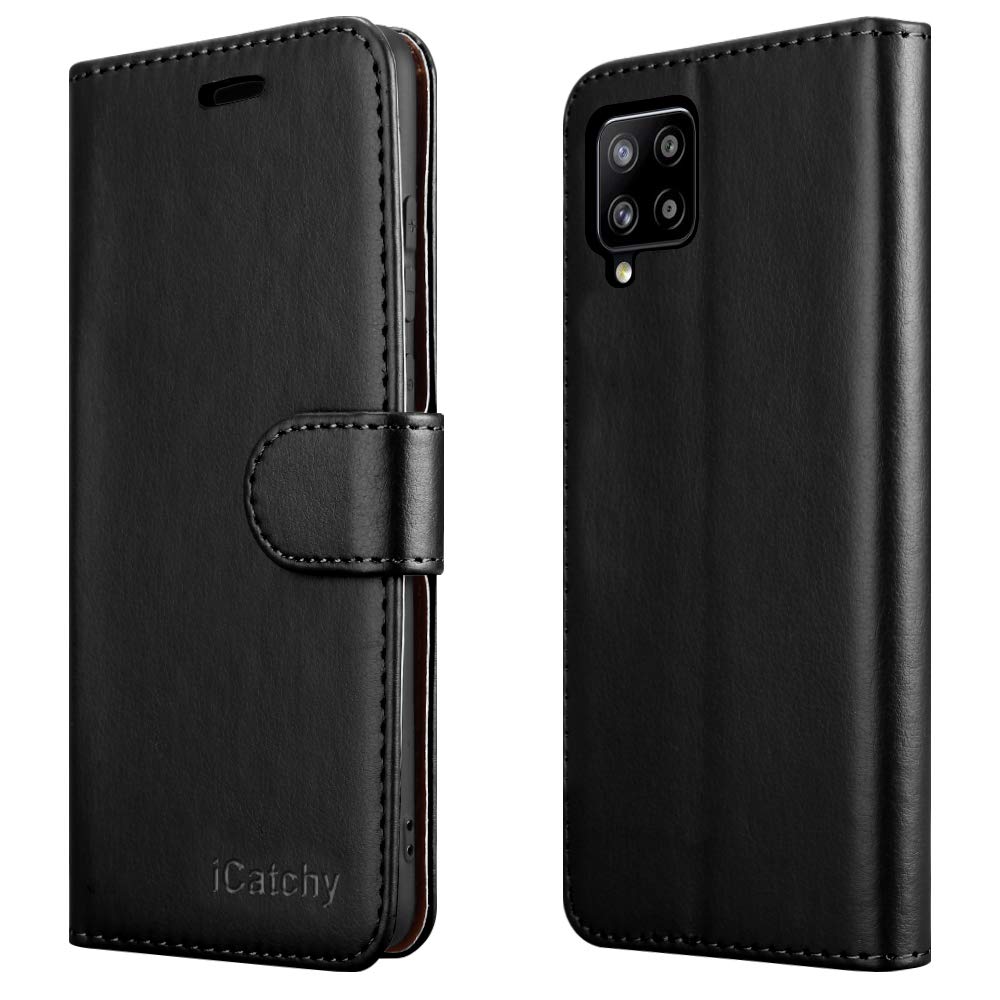 iCatchy for Samsung Galaxy A42 5G Case Leather Wallet Book Flip Folio Stand View Cover Compatible with Galaxy A42 Phone Case (Black)