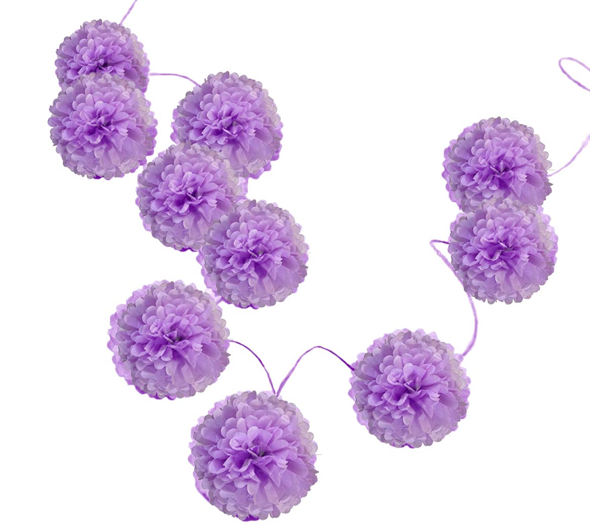 Pack of 10 Tissue Paper Flower Ball Pom pom Party Decoration Indoor Outdoor 6" 8" 10" 12" 14" (Lilac, 6")