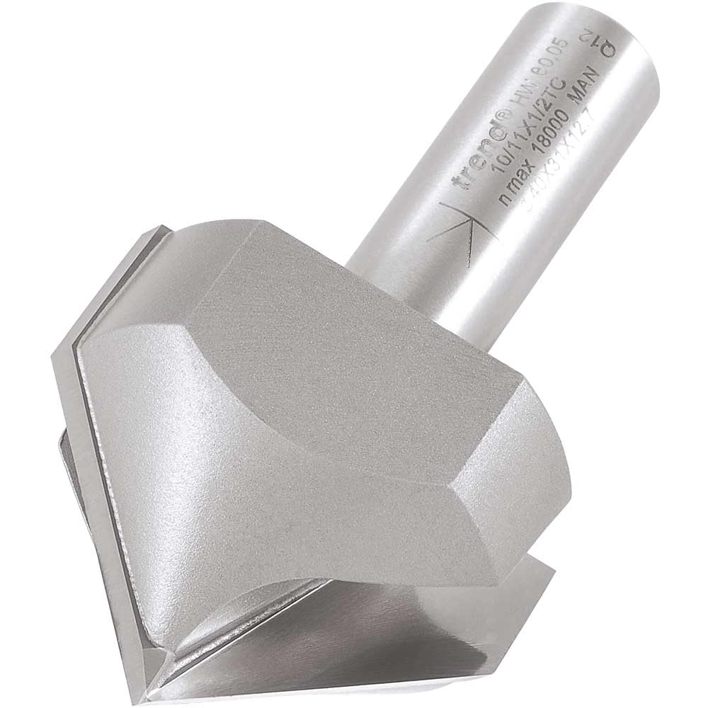 Trend Professional Chamfer V Groove Cutter, 45-Degree, 1/2 Inch Shank, 40mm Cut Diameter & 19mm Cut Length, Tungsten Carbide Tipped, 10/11X1/2TC