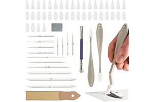 LOQJSS 39PCS Sketch Drawing Tools,Includeing 14PCS Blending Stump,40PCS Rub Sponge Head,2PCS Sketch Wipe Scraper,Kneaded Eraser,Pencil Extender, for Student Artists Sketch Drawing