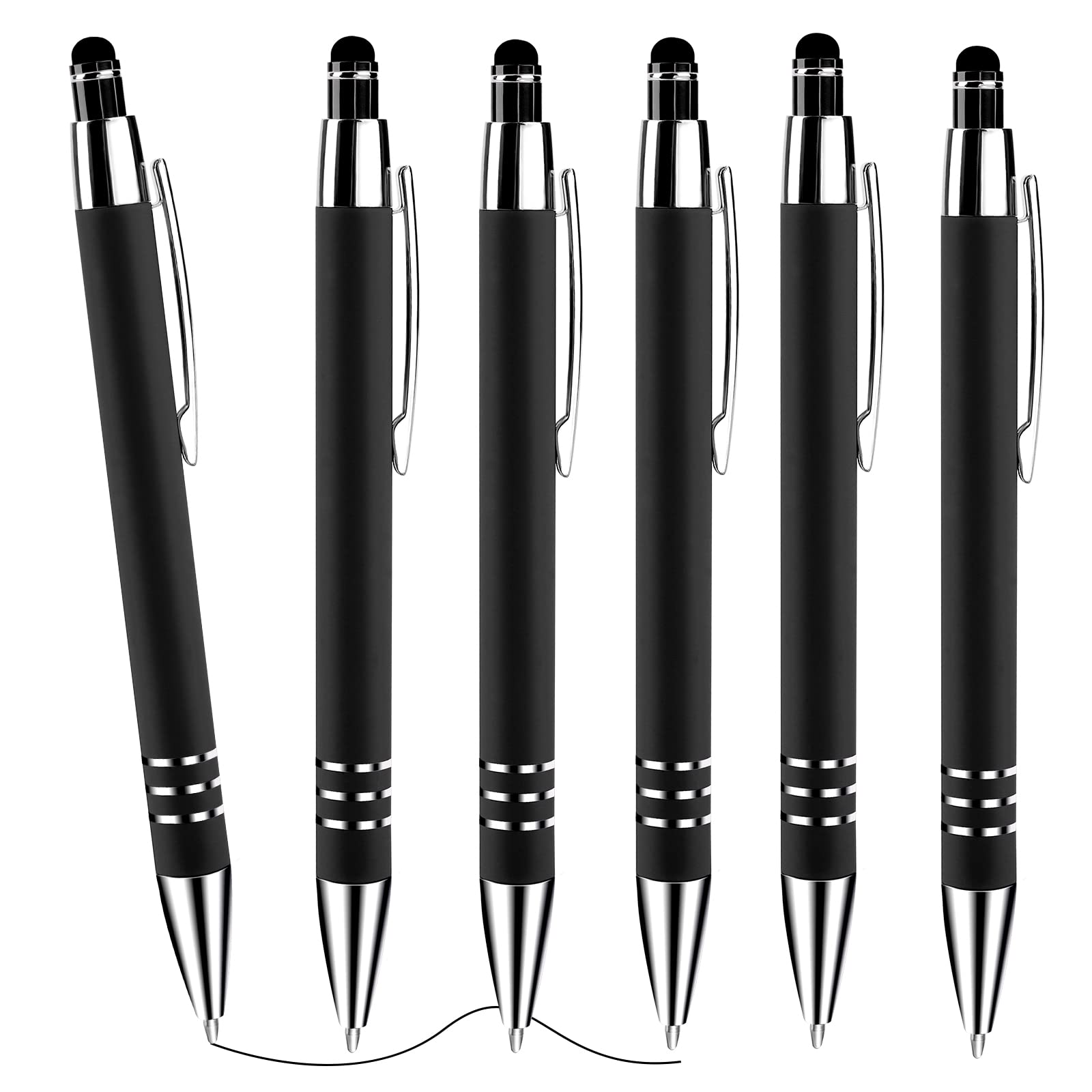 Cobee Stylus Tip Ballpoint Pens - 6 Pieces 1.0mm Retractable Medium Point Smooth Writing Metal Stylus for Touch Screens (Black Ink)