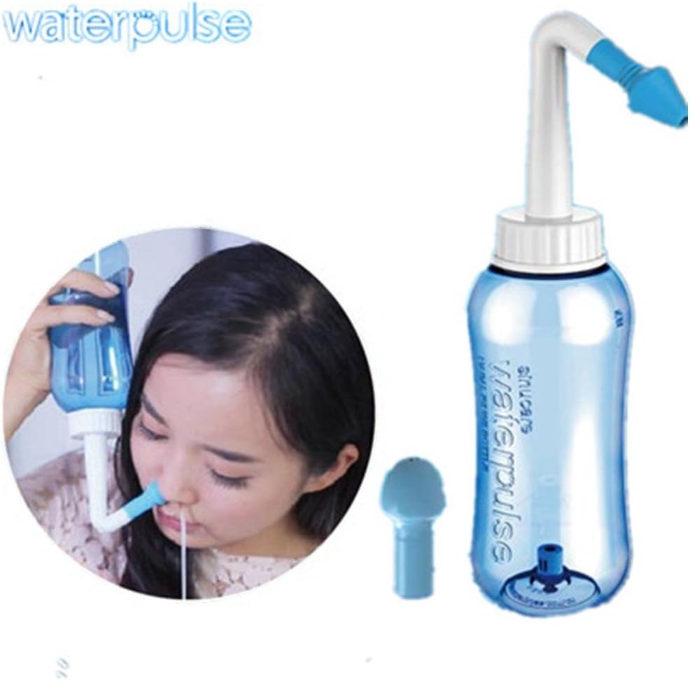 Nasal Nose Wash Bottle Cleanse Cleaner for Adult and Children Allergic Rhinitis Treatment, XNFIVE 300ml 10oz Nasal Rinsing Cleansing Clean Irrigator Pot Allergies Relief Neti Pot Cleanser Irrigation Nasal Wash System - Blue i NO Saline