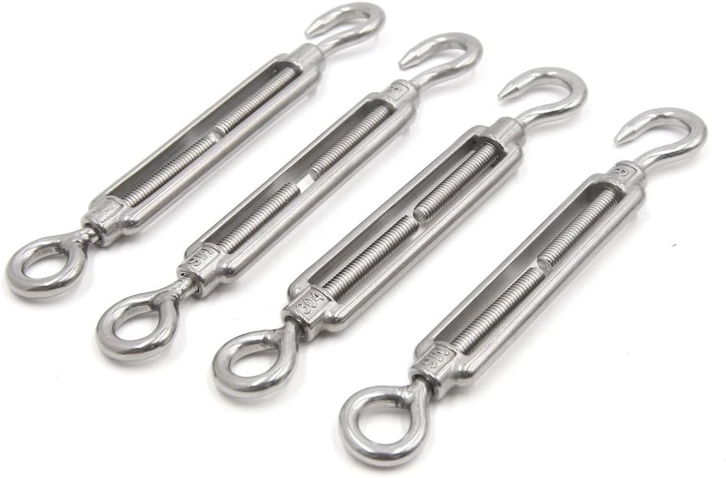 2 Packs M4 Turnbuckle 304 Stainless Steel Hook & Eye Light Duty Wire