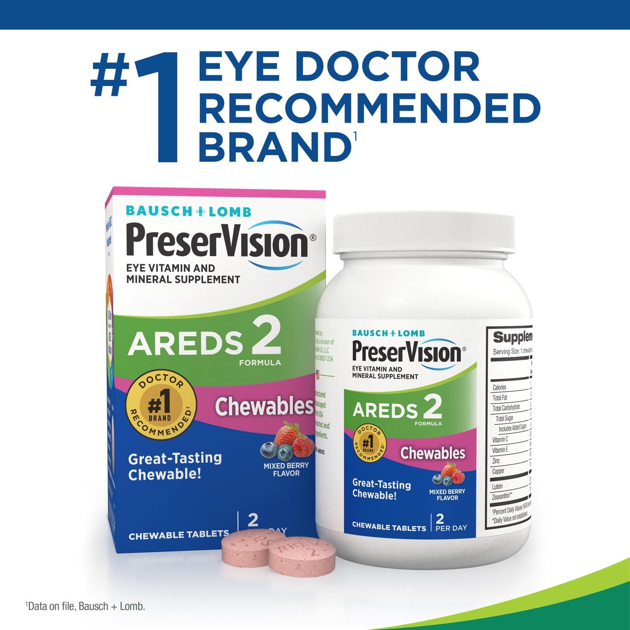 PreserVision AREDS 2 Eye Vitamins, #1 Eye Doctor Recommended Brand, Chewable Lutein and Zeaxanthin Supplement with Vitamin C, Vitamin E,Zinc, and Copper, Mixed Berry, 60 Tablets