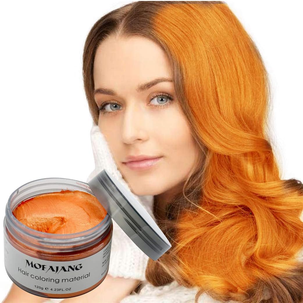 MOFAJANG Hair Color Wax Styling Cream Mud, Temporary Hair Dye Wax, Natural Hairstyle Dye Pomade for Party Cosplay, Halloween, 4.23 OZ, Orange