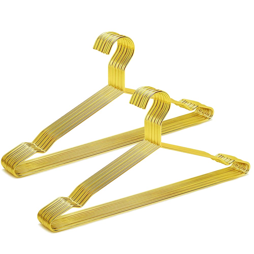 Amber Home 43cm Shiny Gold Metal Coat Hanger 20pcs, Space Saving Metal Clothes Hangers with Notches, Heavy Duty Strong Metal Wire Hanger for Shirt Blouse Dress Jacket Pants