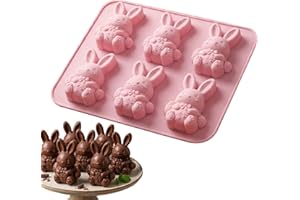 Easter Chocolate Moulds - Cute Easter Bunny Silicone Mold | 6-Cavity Reusable 3D Bunny Ice Cubes Maker Tray | Silicone Ice Cu