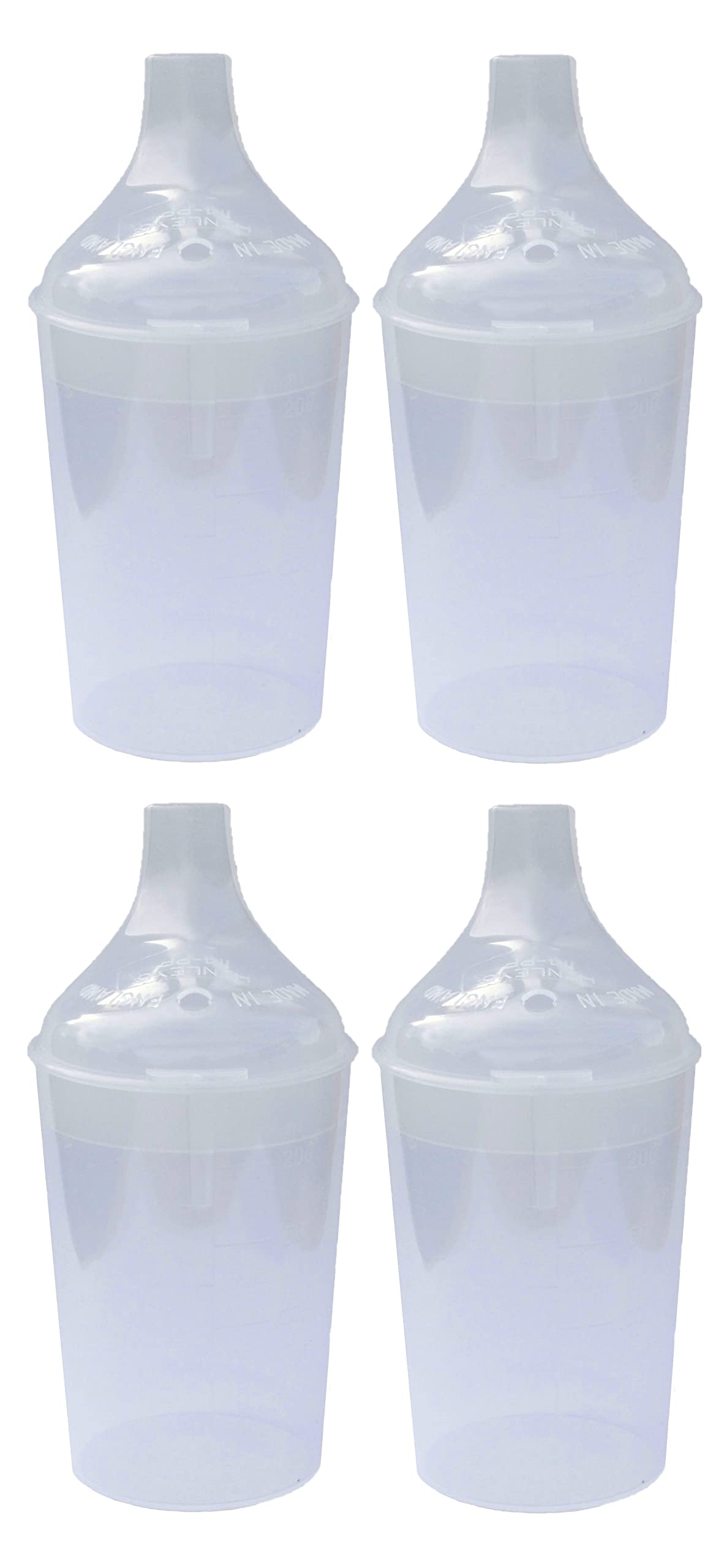 Lizzyoftheflowers 4 Pack - Clear Wide Spout Feeding Beakers with Graduated Measurements and Controllable Flow Lid - Autoclavable, Microwave Safe and Spill-Proof