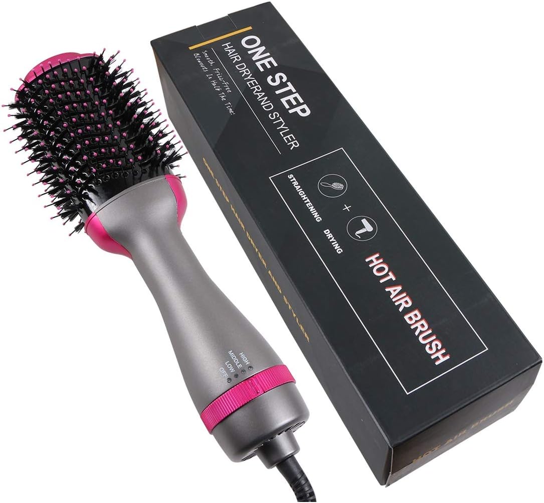 CABAX One Step Hair Dryer & Volumizer, Premium Hot Air Brush Negative Ion Generator Hair Straightener Curler Brush for All Hairstyle，Gray 1000W 110V