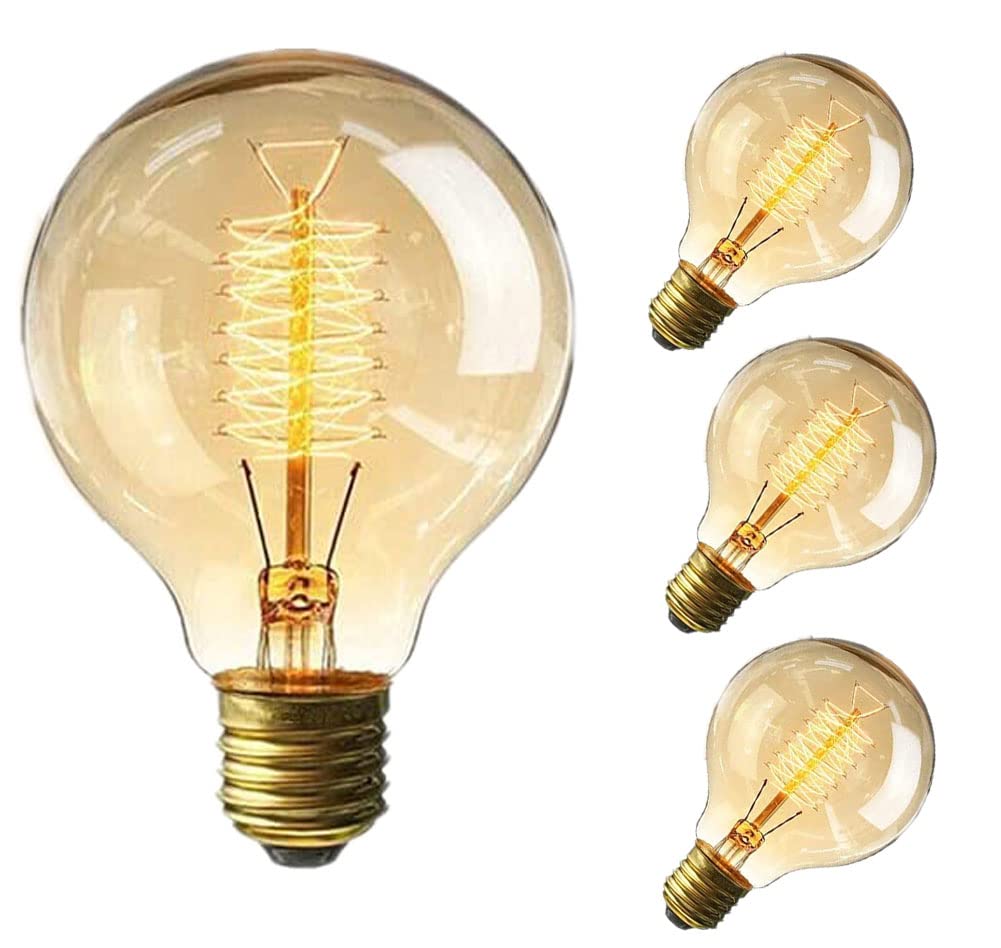 Woowtt Vintage Edison Light Bulbs, Dimmable Screw Edison Bulbs Old Fashioned Style Globe Bulbs Retro Spiral Filament Lamp Warm Light 25W (4Pack)