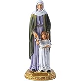 8.5" Resin Saint Anne with Mary Sculpture, Hand-Painted Full-Colo Madonna and Child Blessings Statue, Renaissance Religious Gift Figurine, Golden Base, Religious Art Collectible, Home Decor Gift