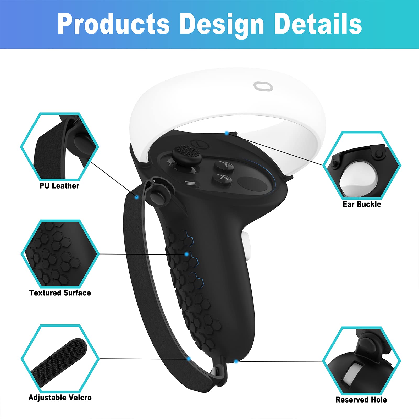 AMZDM Controller Grip for Oculus Quest 2 Accessories Grips Cover for VR Touch Controllers Covers Protector with Non-Slip Thumb Grips 1Pair Black