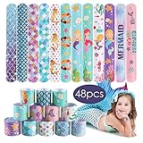 JoyJon 48 Pcs Mermaid Slap Bracelet Mermaid Party Favors, Wristband Snap Bands Class Prizes for Kids, Girls Party Decorations Favors