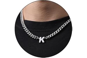 DuoDiner Stocking Stuffers Christmas Gift- Initial A-Z Cuban Link Chain Necklaces for Men Boys Letter Pendant Stainless Steel 6.5mm 18+2 Inches,Jewelry Gifts