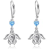 Dreamboat Valentines Day Gifts for Women Sea Turtle Dangle Drop Earrings for Women Sterling Silver Sea Turtle Dangling Leverback Earrings Ocean Jewelry Gift for Women